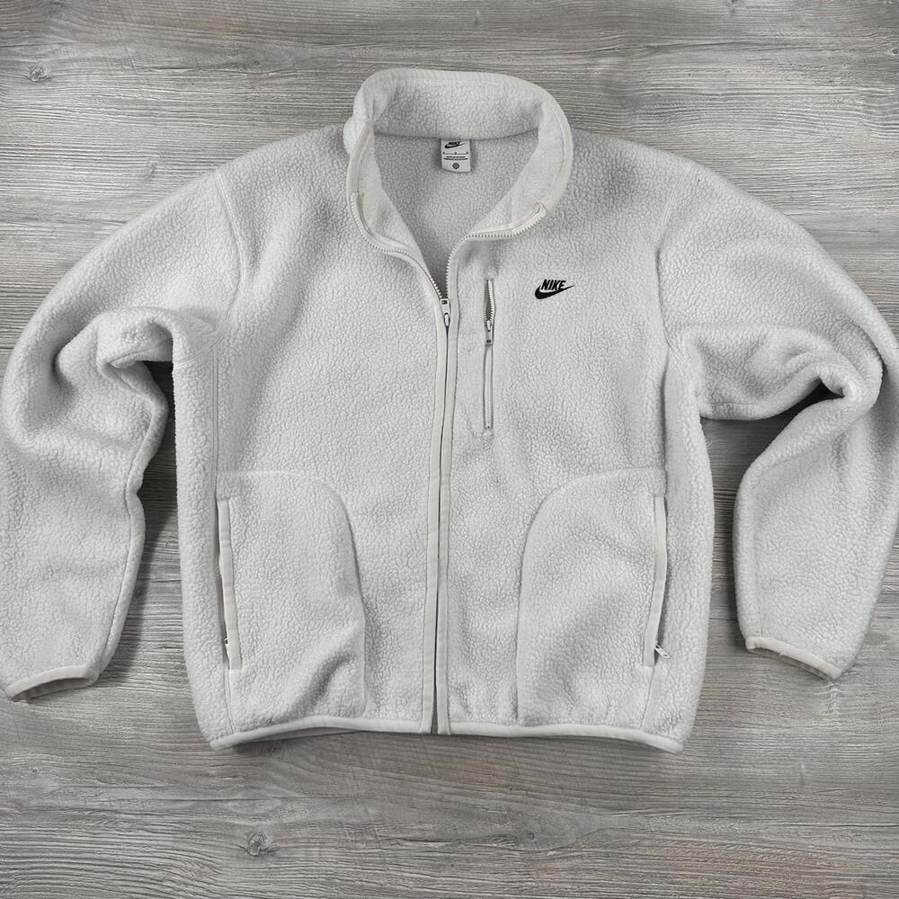 Nike Sportswear Club Fleece Jacket Mens Medium White Full Zip High Pile Preppy - Picture 1 of 7